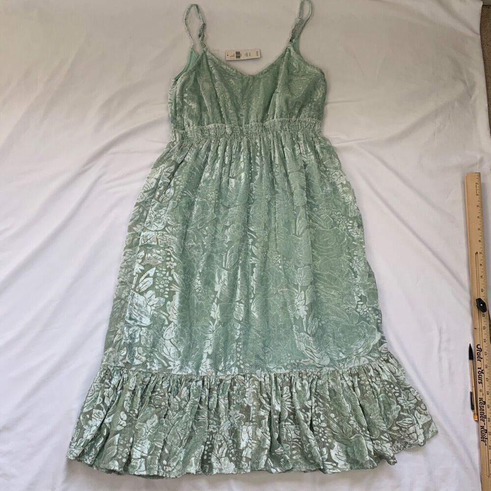 Anthropologie Hemandt and Nandita Seagrass Velvet Floral Dress XXS P Green Boho - Picture 11 of 12